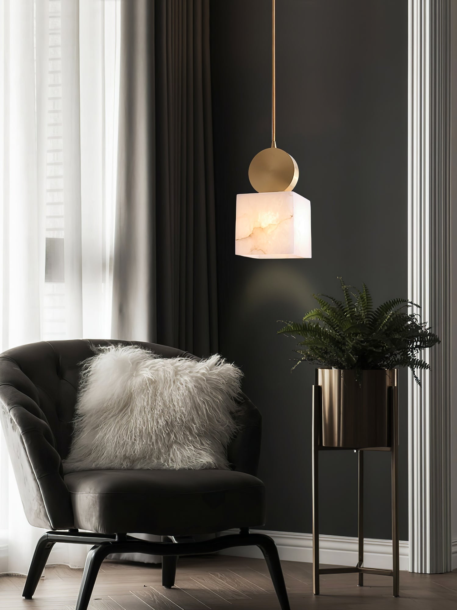 Etruscan Pendant Light Alabaster & Brass
