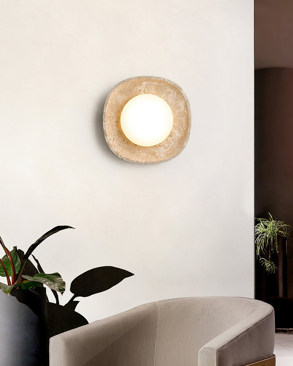 Ritta Wall Lamp Travertine Globe