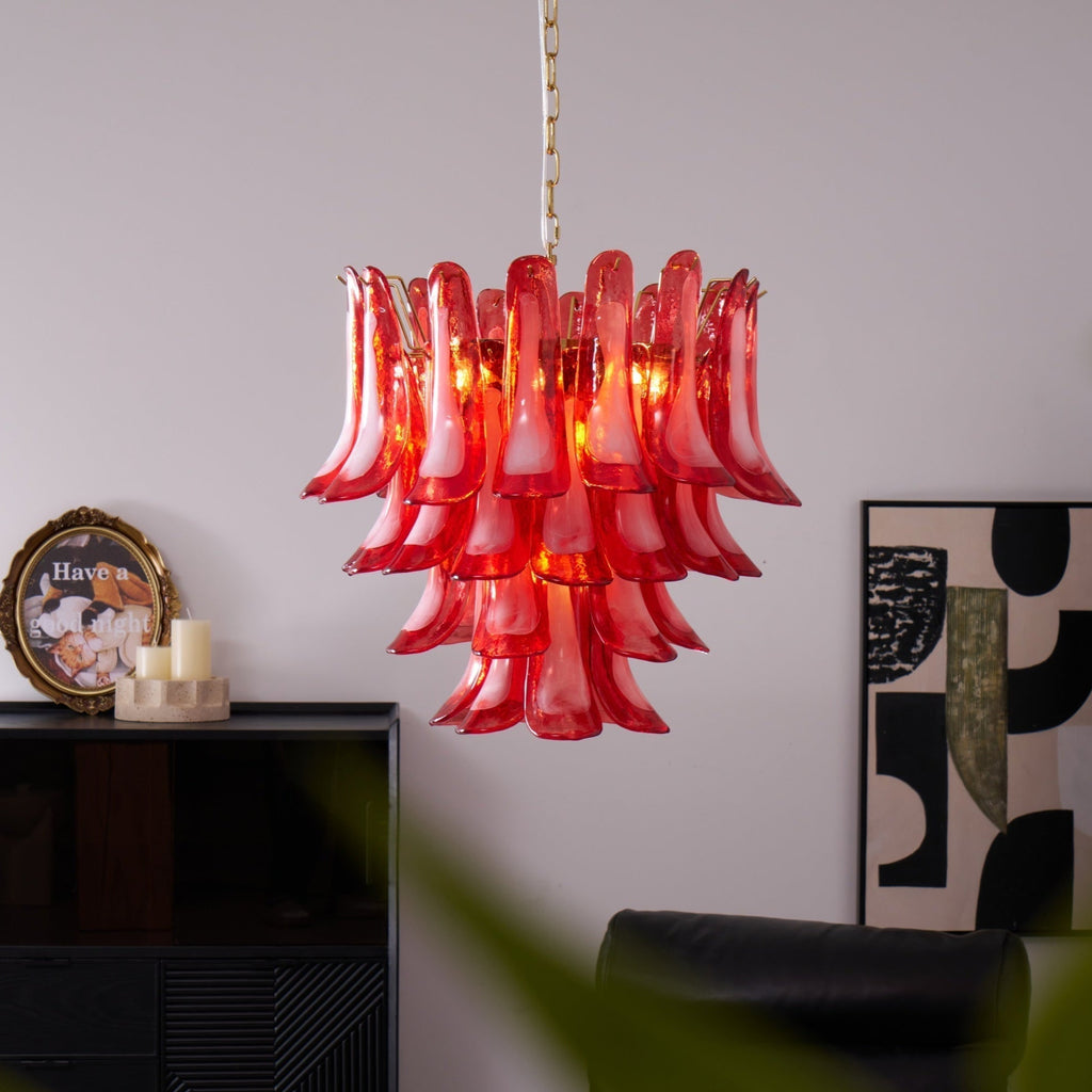 Aurora Chandelier Red Petal Glass Layered Artistic