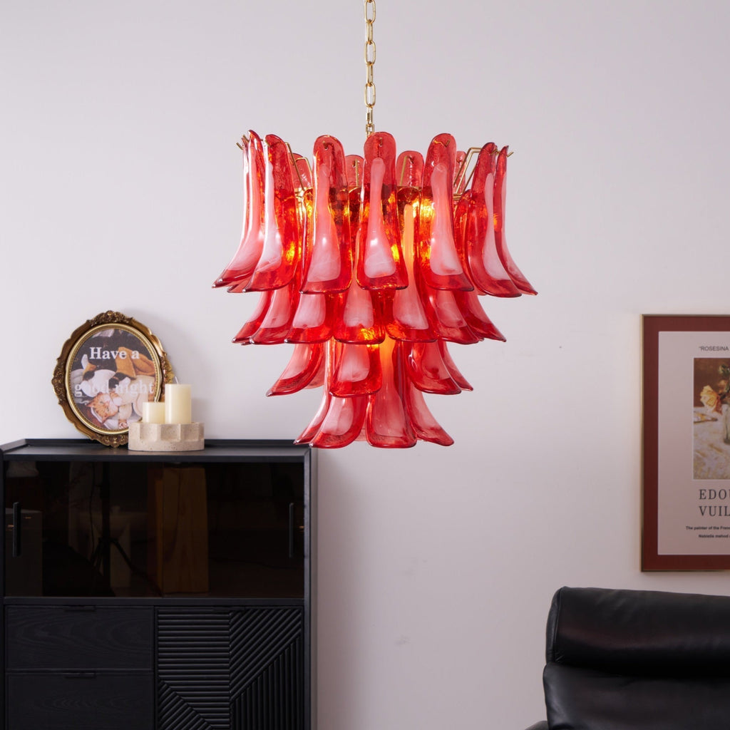 Aurora Chandelier Red Petal Glass Layered Artistic
