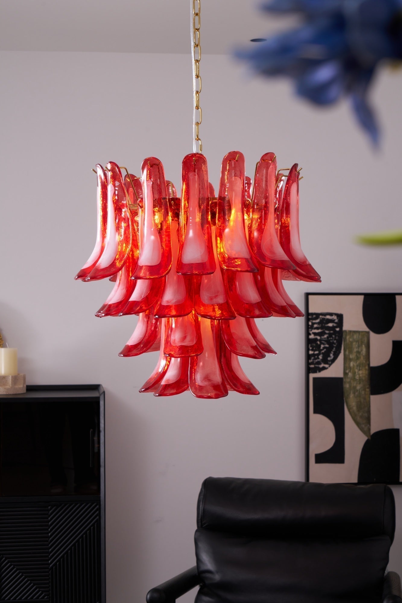 Aurora Chandelier Red Petal Glass Layered Artistic