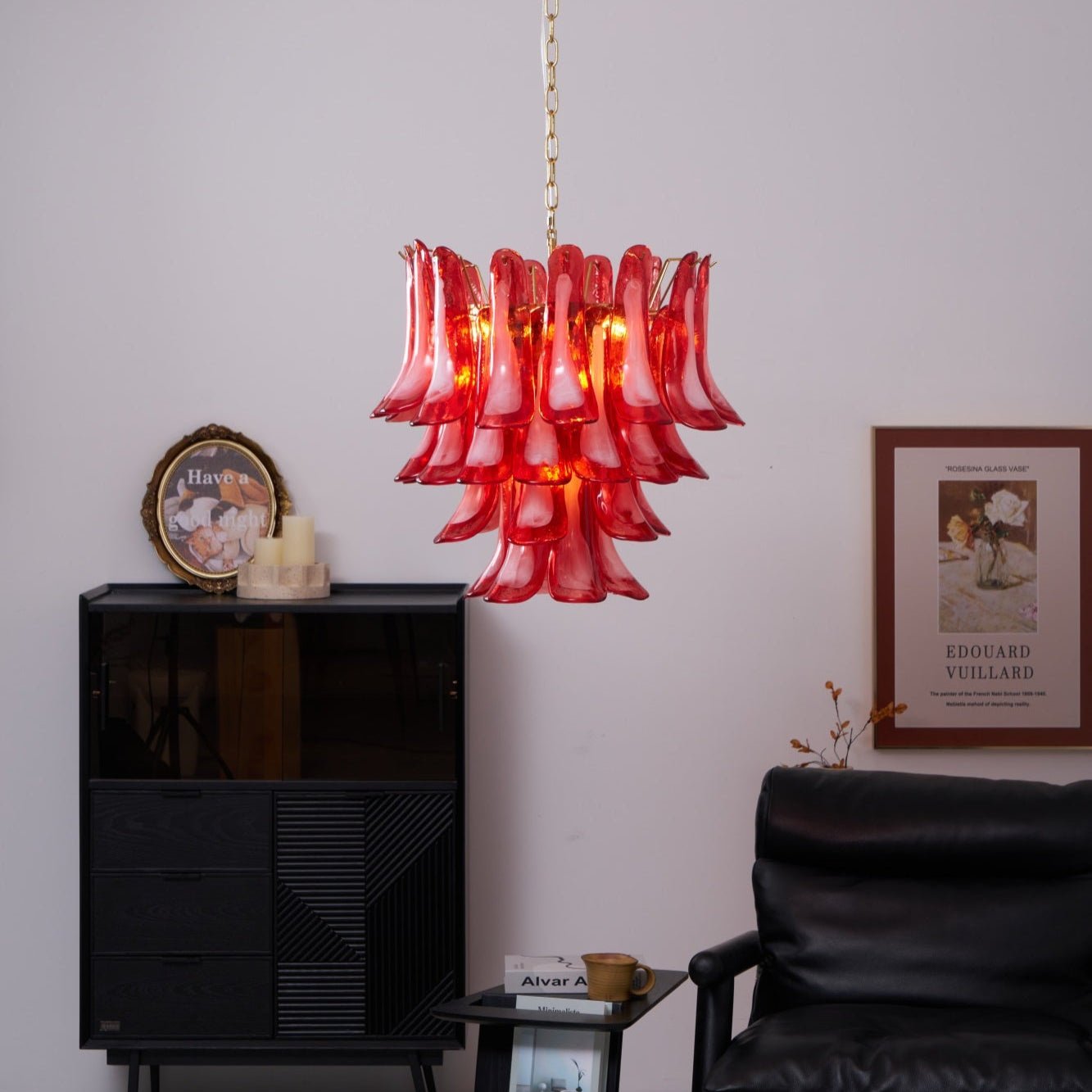 Aurora Chandelier Red Petal Glass Layered Artistic