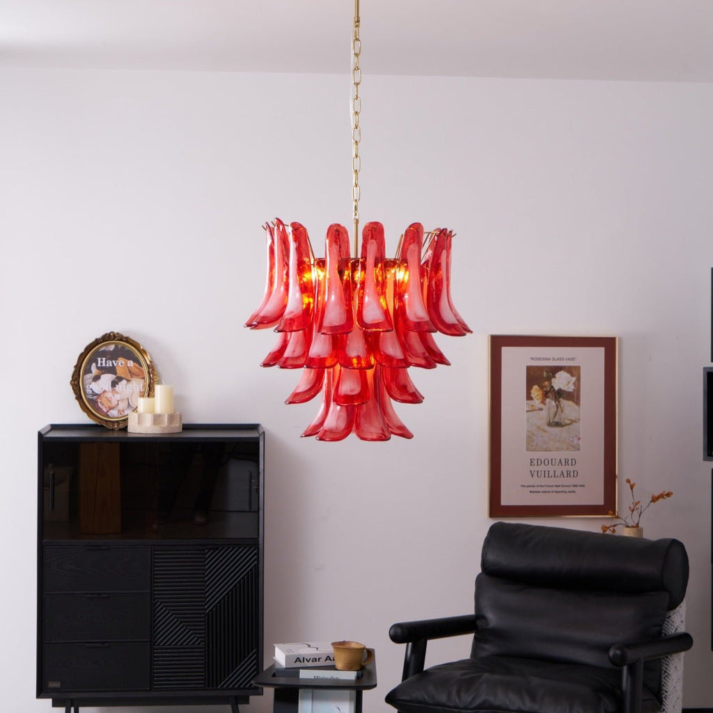 Aurora Chandelier Red Petal Glass Layered Artistic