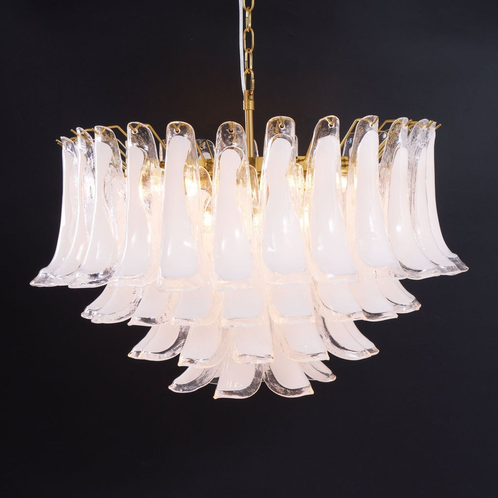 Aurora Chandelier Pink Glass Leaf Layered Floral Glamour