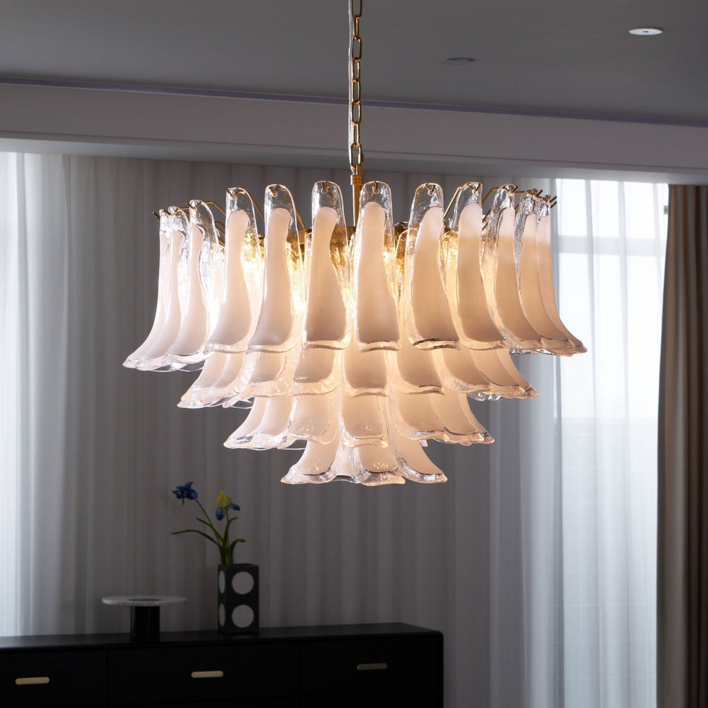 Aurora Chandelier Pink Glass Leaf Layered Floral Glamour