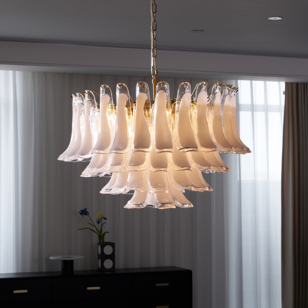 Aurora Chandelier Pink Glass Leaf Layered Floral Glamour