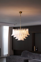Aurora Chandelier Pink Glass Leaf Layered Floral Glamour