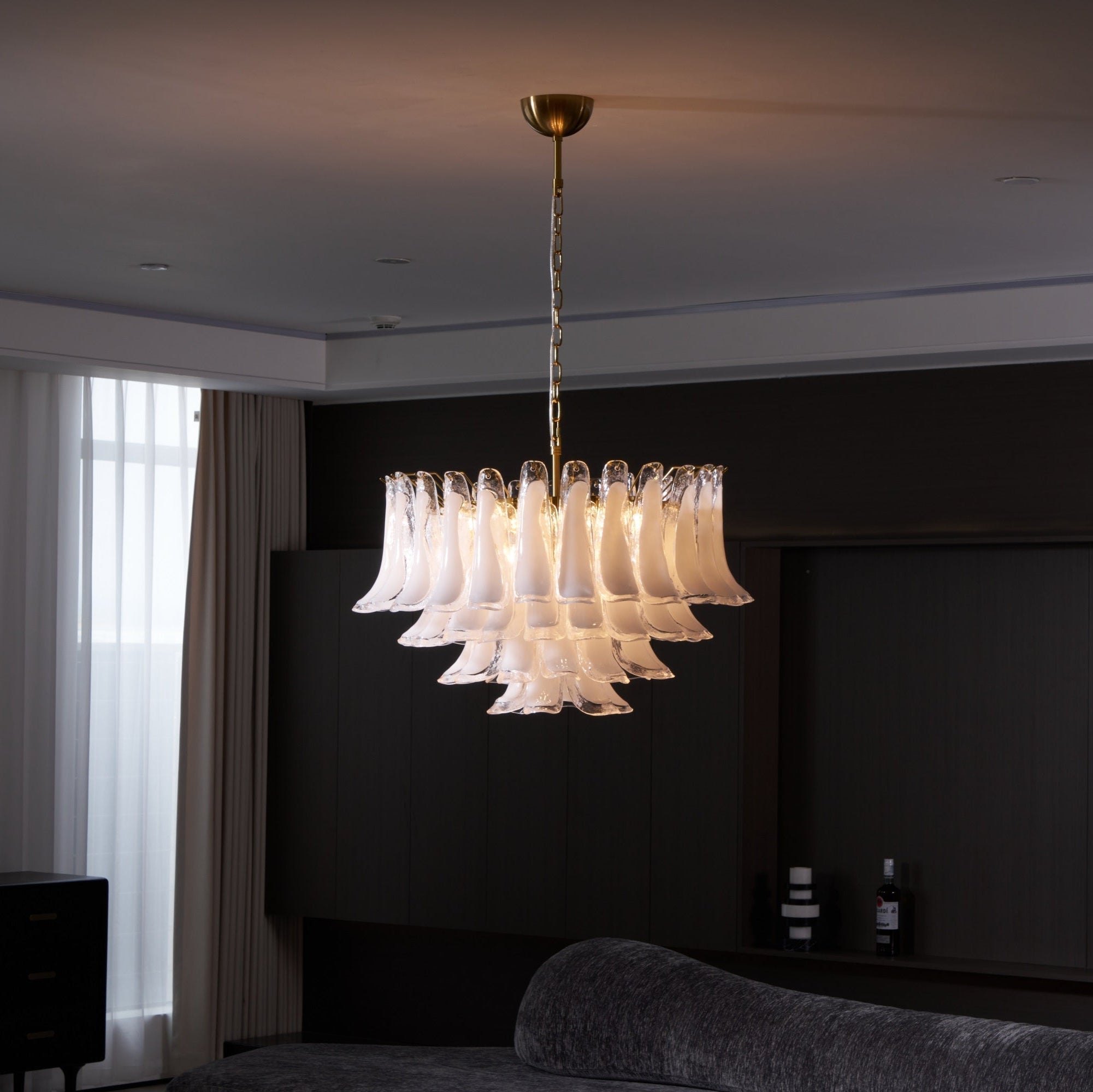 Aurora Chandelier Pink Glass Leaf Layered Floral Glamour
