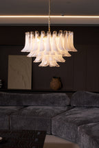 Aurora Chandelier Pink Glass Leaf Layered Floral Glamour