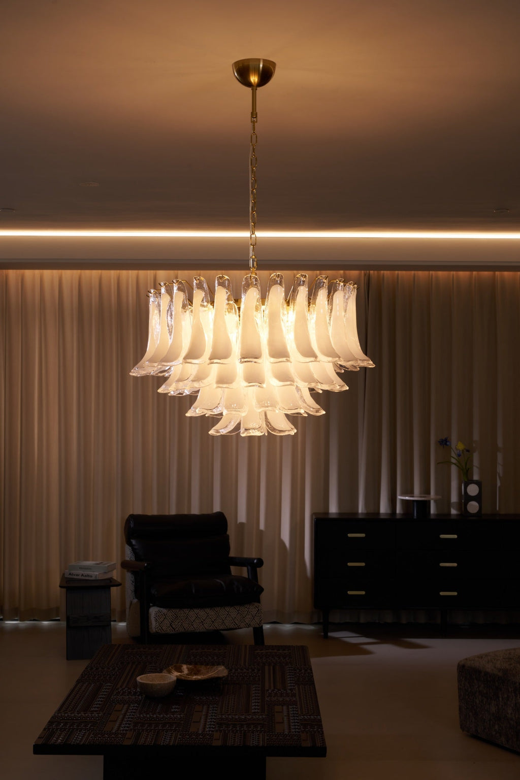 Aurora Chandelier Pink Glass Leaf Layered Floral Glamour