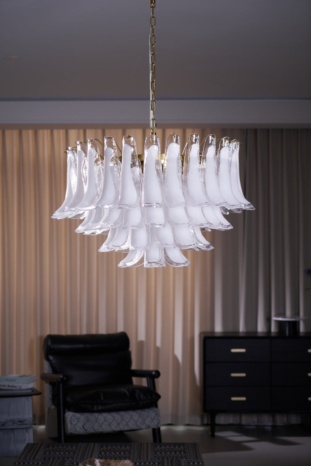 Aurora Chandelier Pink Glass Leaf Layered Floral Glamour