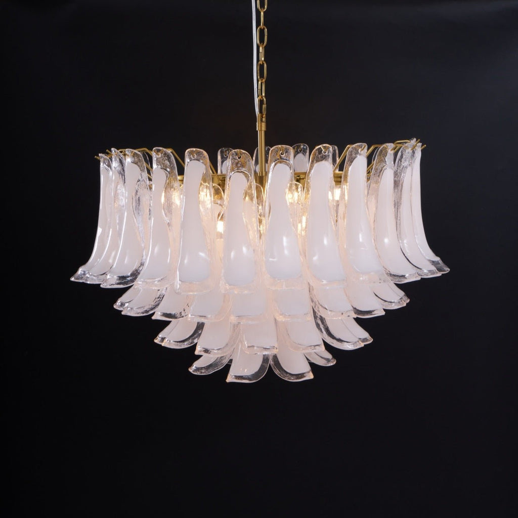 Aurora Chandelier Pink Glass Leaf Layered Floral Glamour