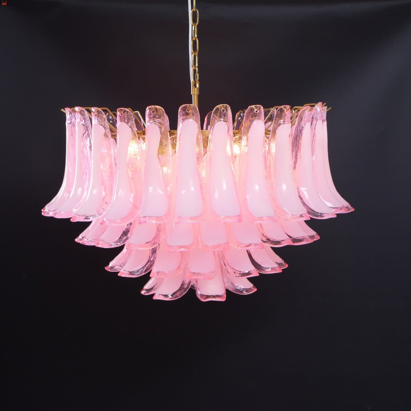Aurora Chandelier Pink Glass Leaf Layered Floral Glamour