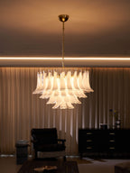 Aurora Chandelier Pink Glass Leaf Layered Floral Glamour