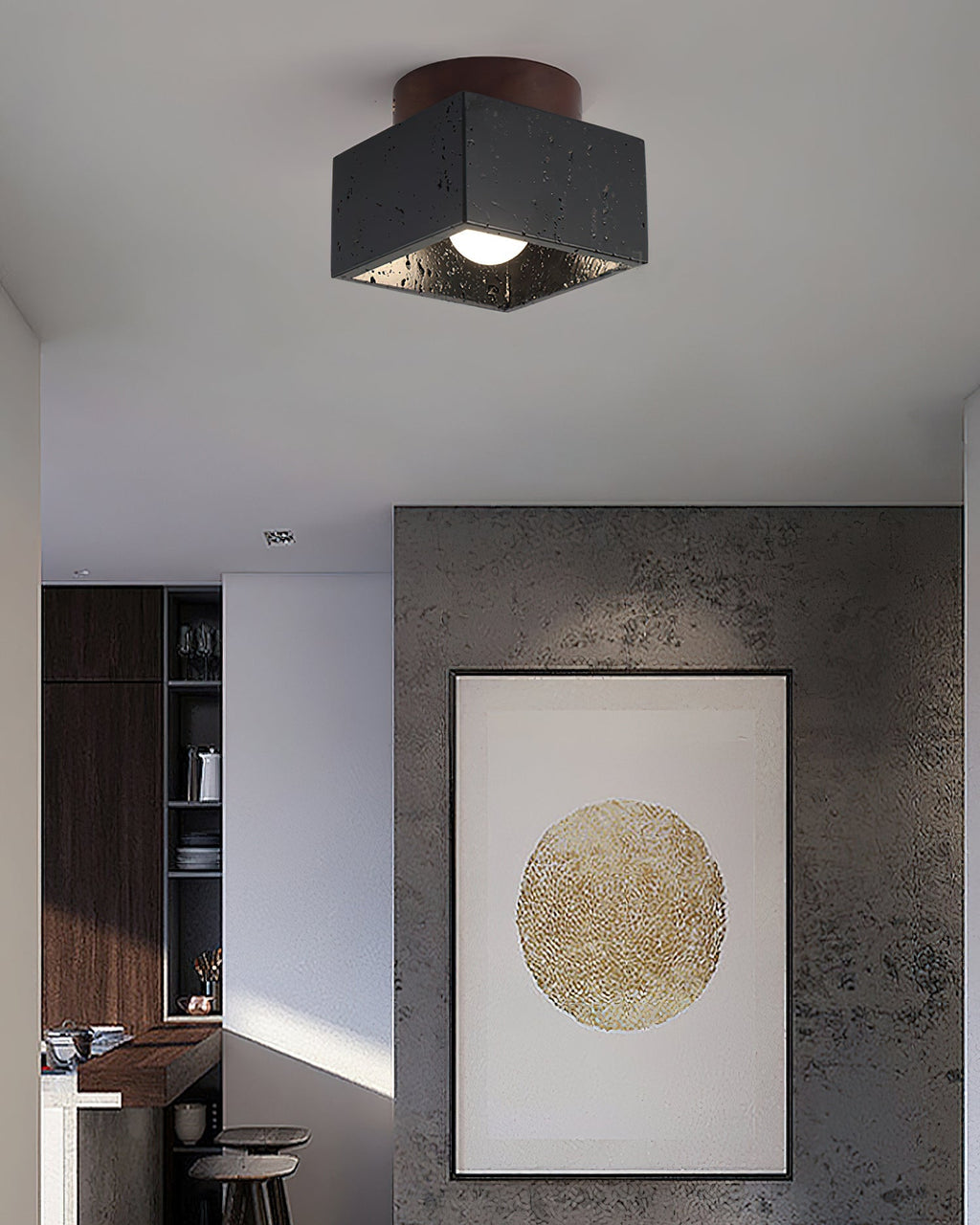 Ritta Sqaure&Round Ceiling Light  Black& Yellow Travertine
