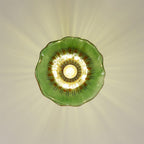 Ceiling Light Wood Canopy Brass & Glass Shade Vintage Floral Farmhouse