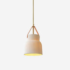 Pendant Lamp Ceramic Ribbed Shade Brass Leather Strap Modern