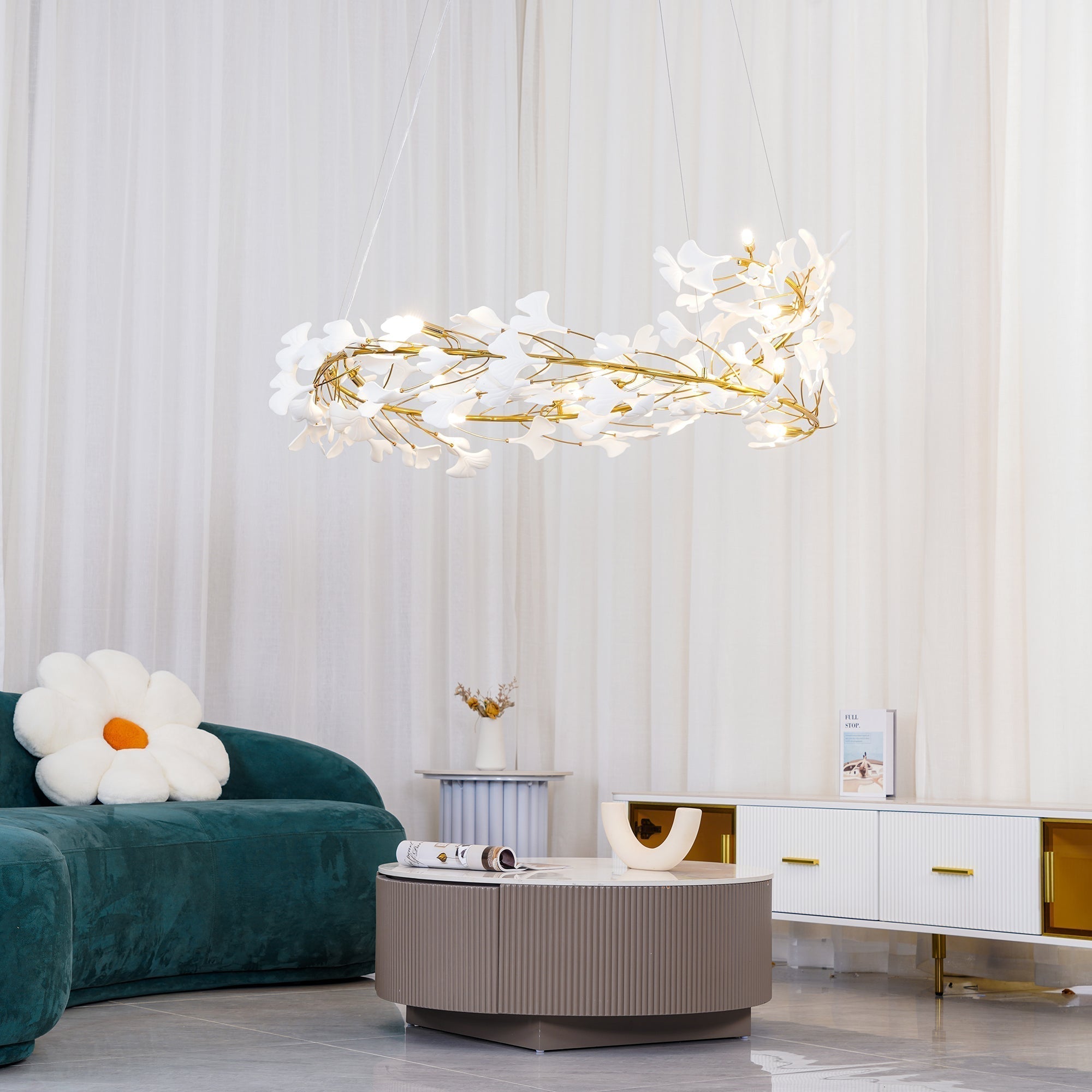 Olivia Modern Golden LED Chandelier Ceramic