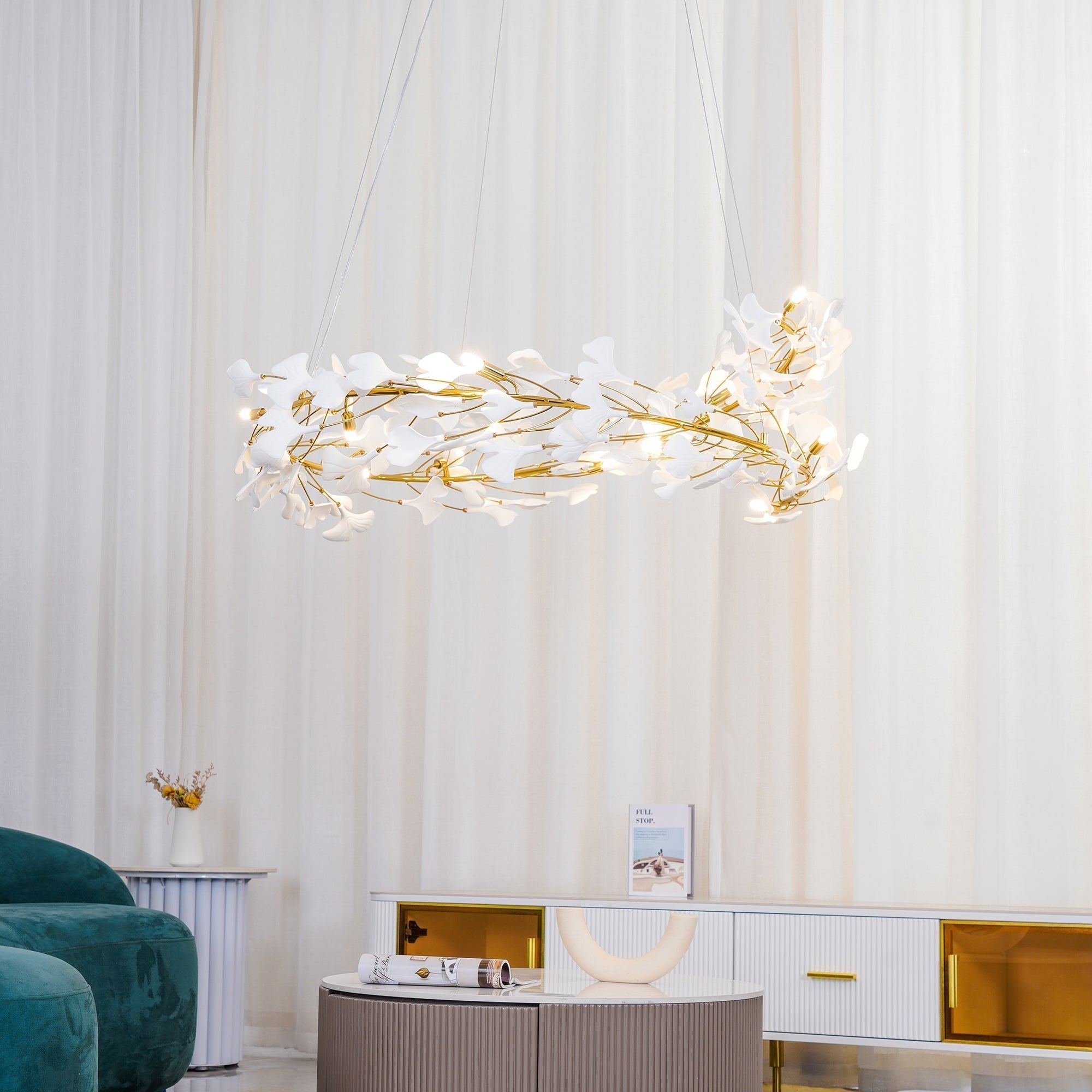Olivia Modern Golden LED Chandelier Ceramic