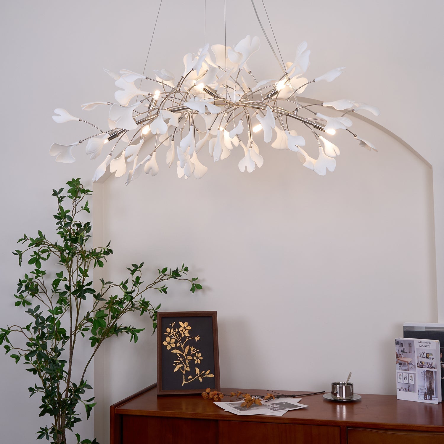 Arux Gingko Chandelier Art Deco Bent Downwards