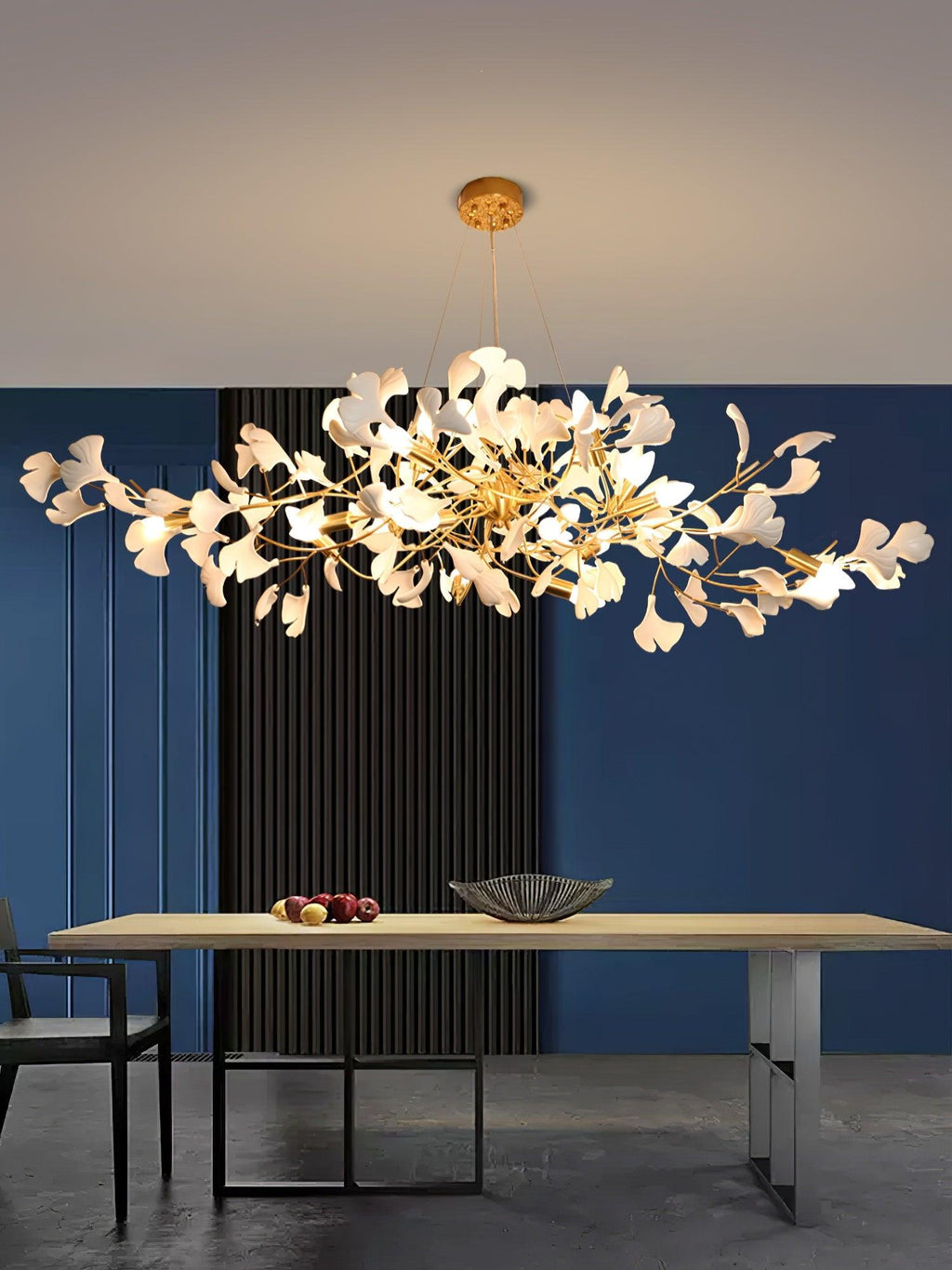 Chandelier White Ceramic Ginkgo Petals Gold