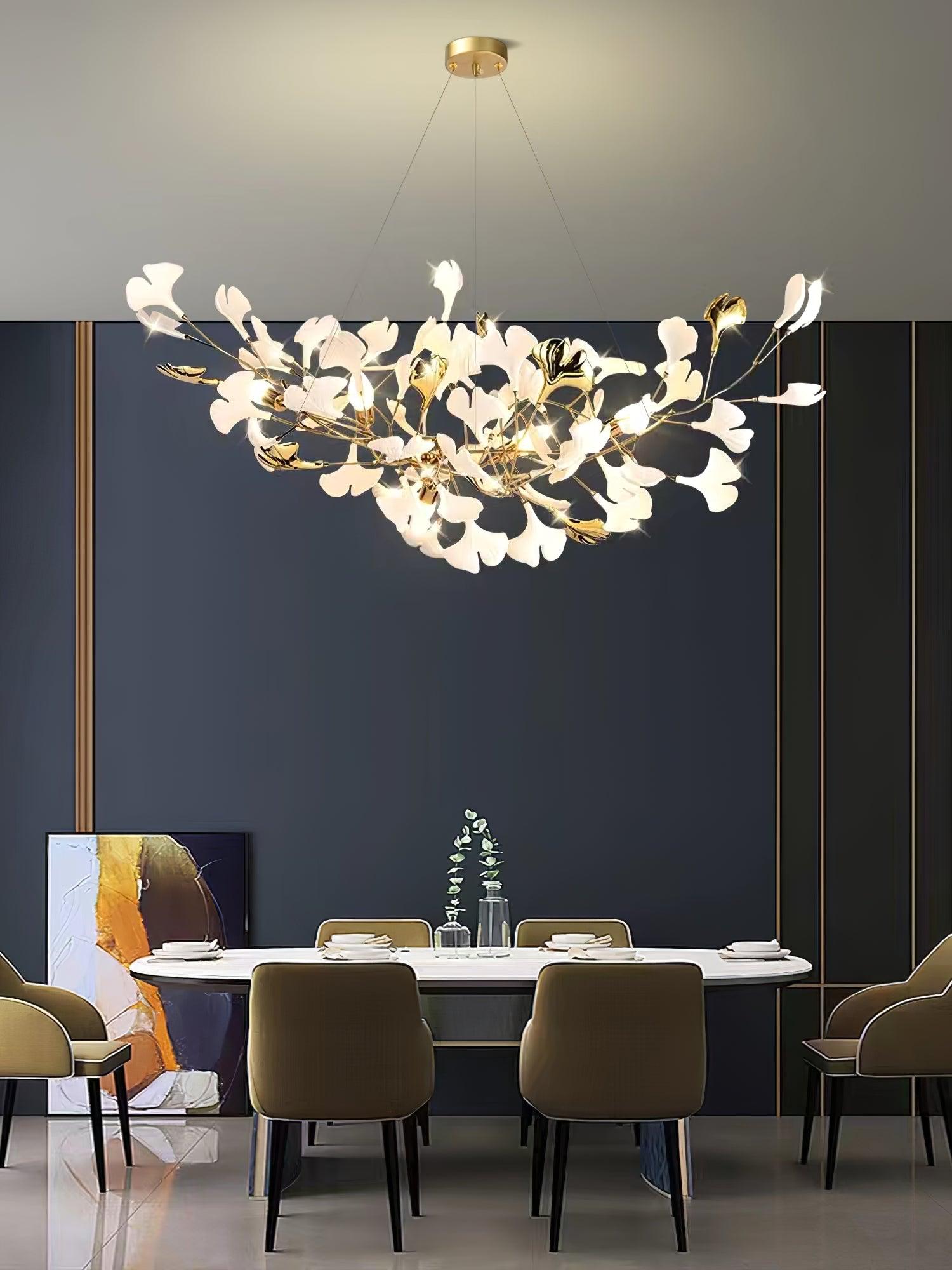 Chandelier White Ceramic Ginkgo Petals Gold