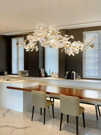Chandelier White Ceramic Ginkgo Petals Gold