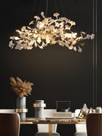 Chandelier White Ceramic Ginkgo Petals Gold