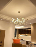 Chandelier White Ceramic Ginkgo Petals Gold