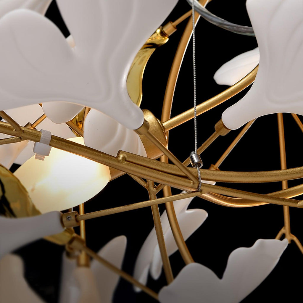 Chandelier White Ceramic Ginkgo Petals Gold