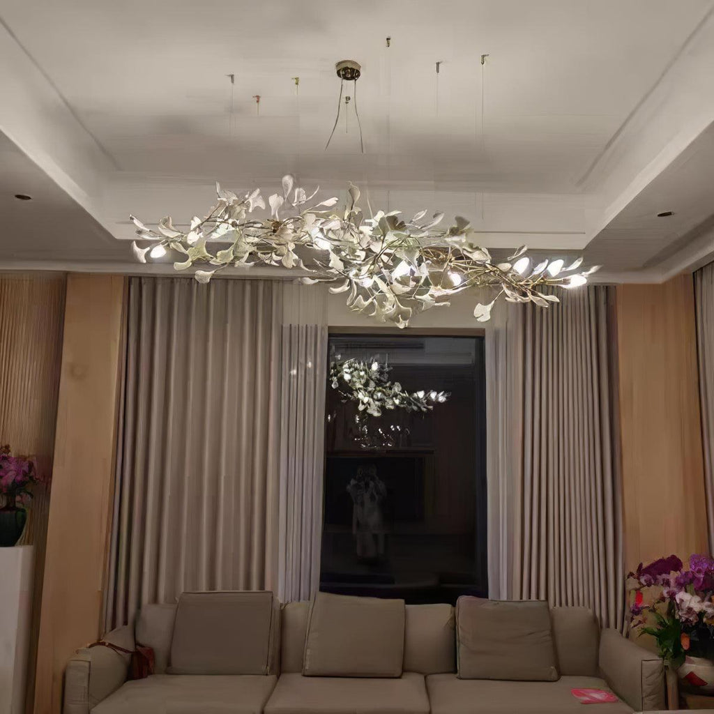 Chandelier White Ceramic Ginkgo Petals Gold