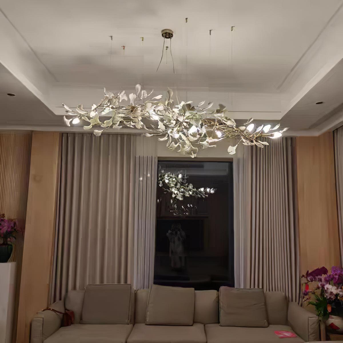 Chandelier White Ceramic Ginkgo Petals Gold