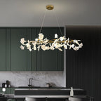 Chandelier Metal Frame Ceramic Gingko White Gold Shade Modern Art