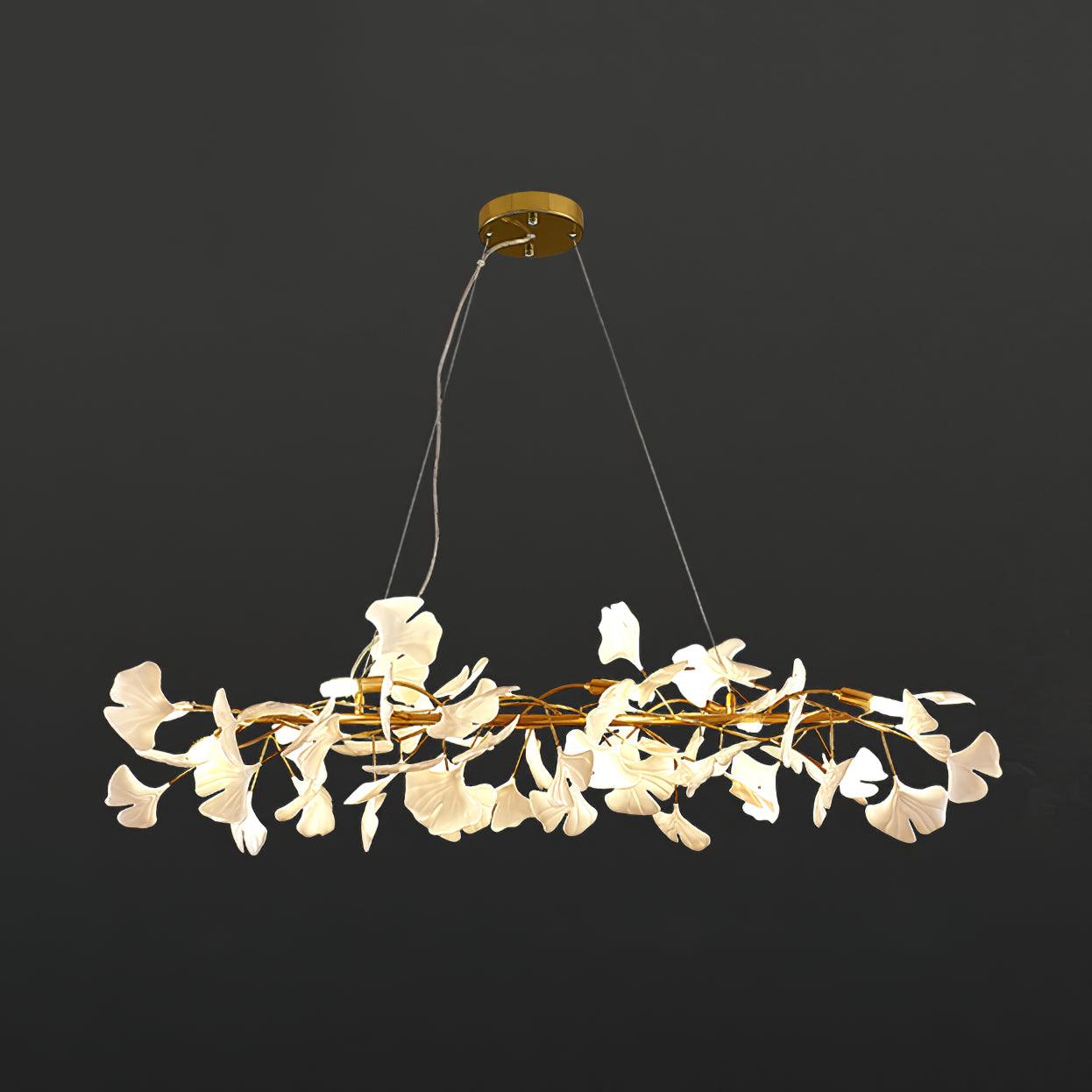 Chandelier Metal Frame Ceramic Gingko White Gold Shade Modern Art