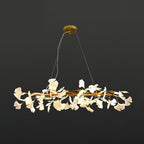 Chandelier Metal Frame Ceramic Gingko White Gold Shade Modern Art