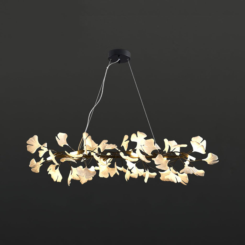 Chandelier Metal Frame Ceramic Gingko White Gold Shade Modern Art