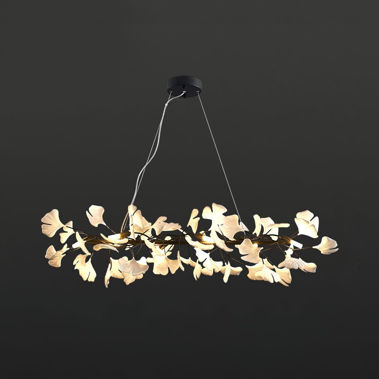 Chandelier Metal Frame Ceramic Gingko White Gold Shade Modern Art