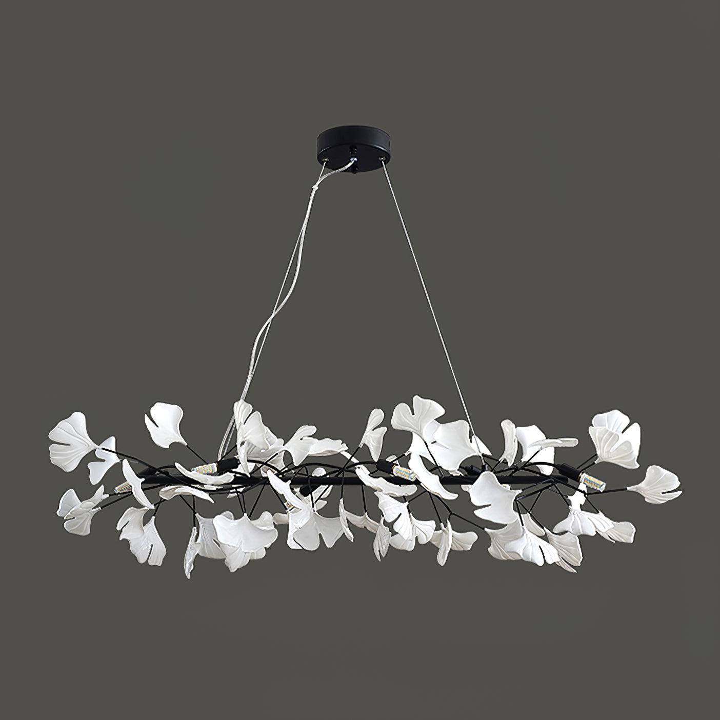Chandelier Metal Frame Ceramic Gingko White Gold Shade Modern Art