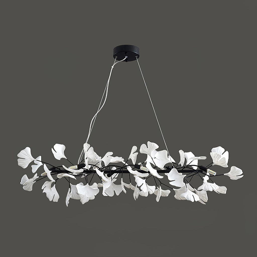 Chandelier Metal Frame Ceramic Gingko White Gold Shade Modern Art