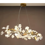 Chandelier Metal Frame Ceramic Gingko White Gold Shade Modern Art