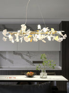 Chandelier Metal Frame Ceramic Gingko White Gold Shade Modern Art