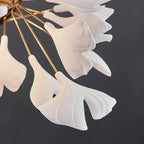 Chandelier Metal Frame Ceramic Gingko White Gold Shade Modern Art