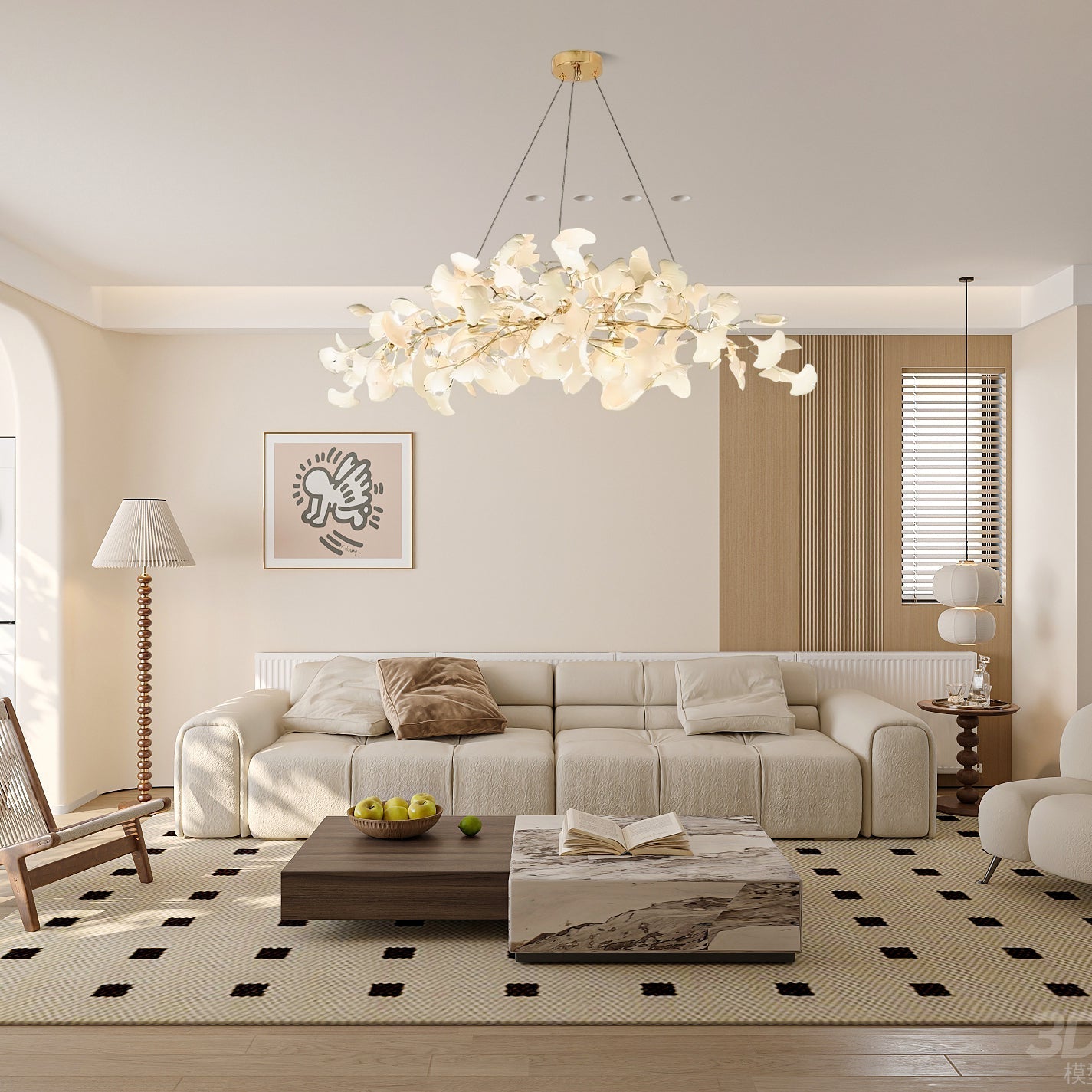 Arux Gingko Chandelier Art Deco Bent Downwards