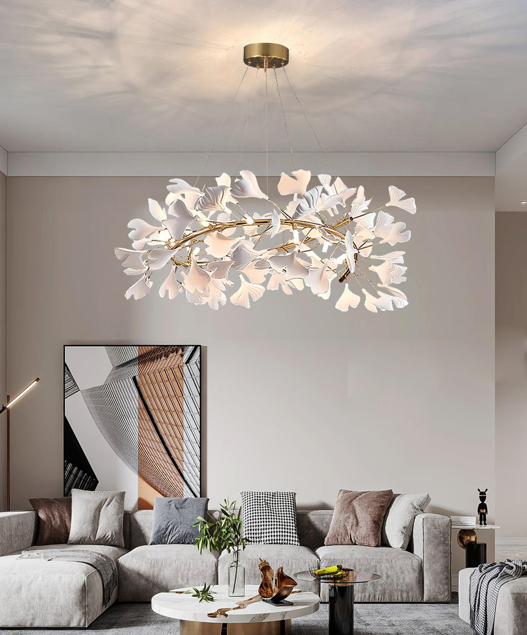 Chandelier White Ceramic Ginkgo Petals  U