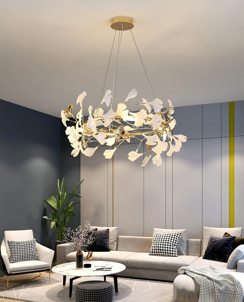 Chandelier White Ceramic Ginkgo Petals  U