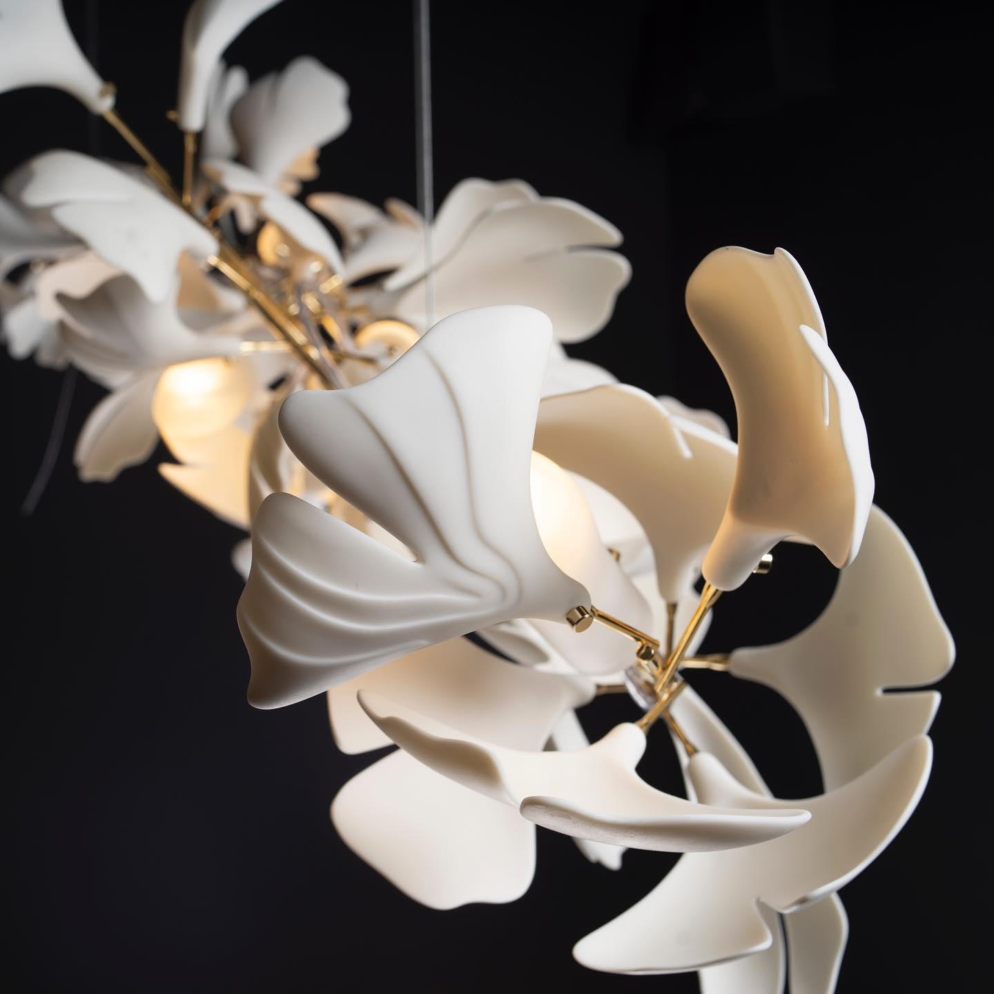 Chandelier White Ceramic Ginkgo Petals  U