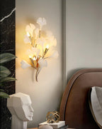 Wall Lamp Gingko Ceramic Petal Shades Gold Art Nouveau