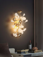 Wall Lamp Gingko Ceramic Petal Shades Gold Art Nouveau