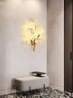 Wall Lamp Gingko Ceramic Petal Shades Gold Art Nouveau