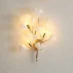 Wall Lamp Gingko Ceramic Petal Shades Gold Art Nouveau